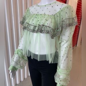 Elegant Mint Green Ruffled Free People Women's Top